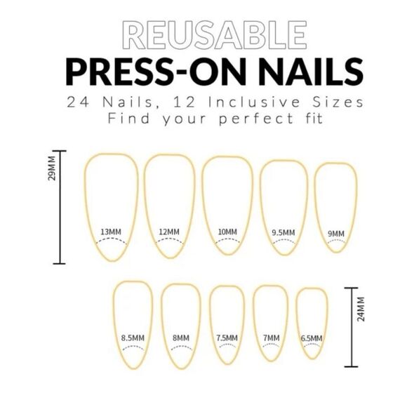 24 pcs Acrylic Long Almond Press On Nail Set Reusable - Picture 9 of 9